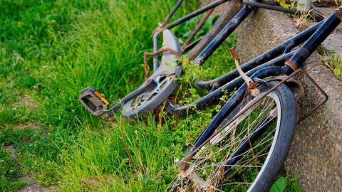 Rusten cykel i græsset