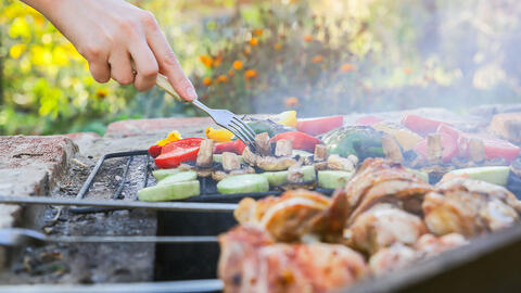Grøntsager og kylling på grillen