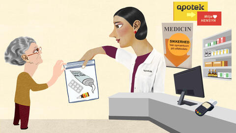 Illustration af medicinrester, der afleveres