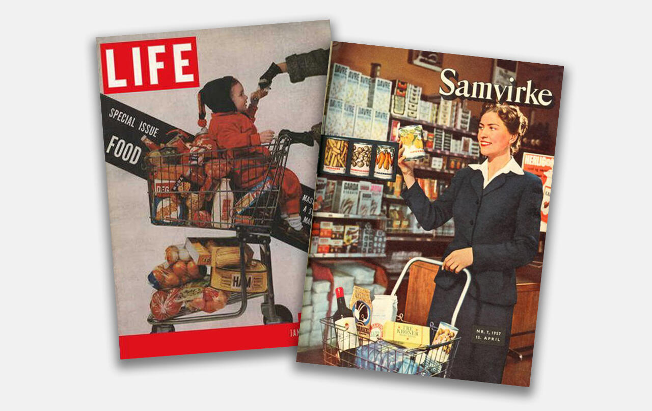 Life Magazine og Samvirke med indkøbsvognen på forsiden
