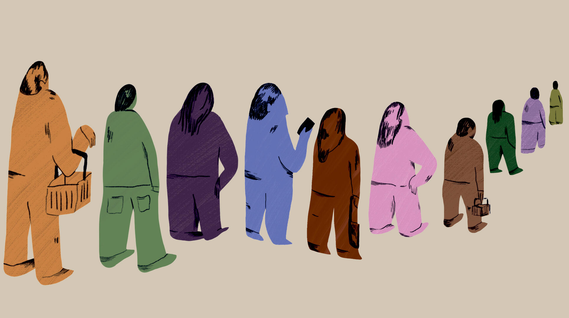 Illustration af kunder der står i kø